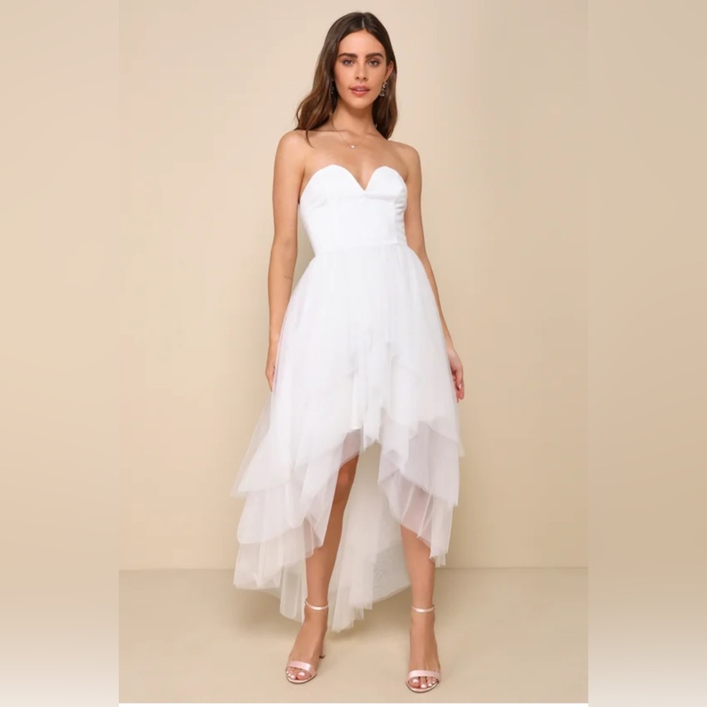 Lulu's White Strapless High-Low Tulle Dress